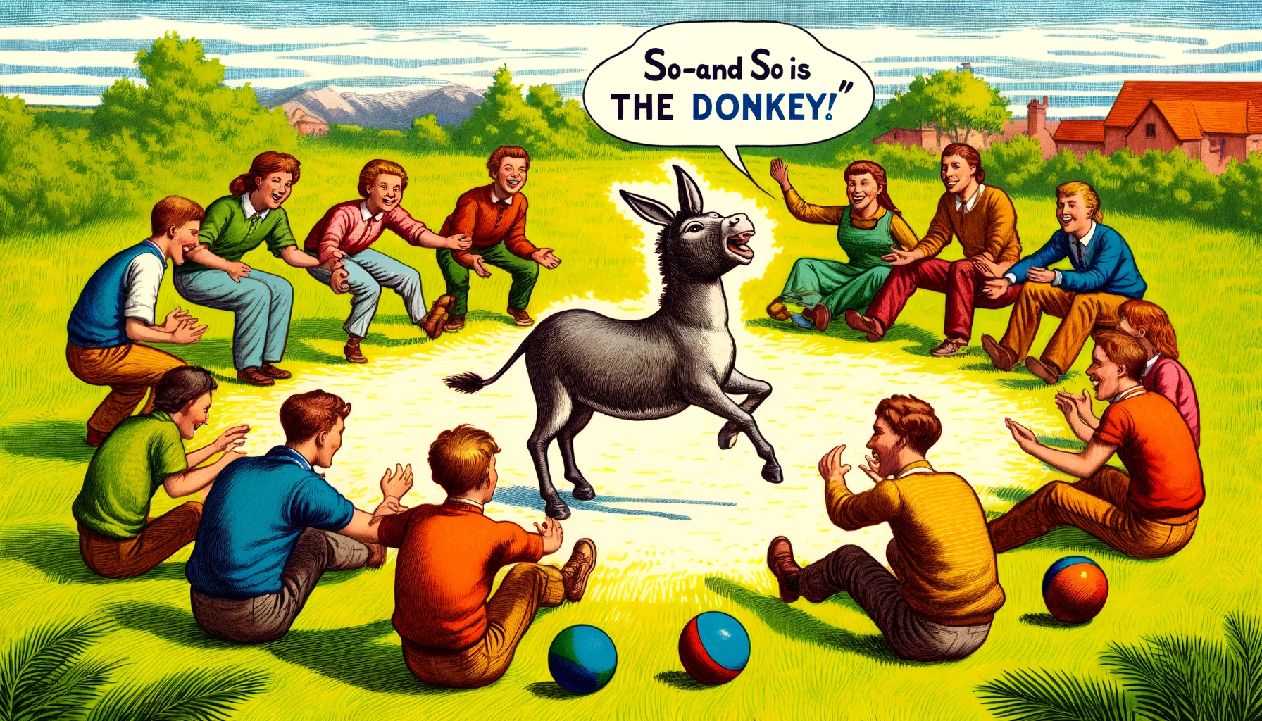 Join the Donkey Game activity! Pass balls around the circle, and if someone ends up with two, they become the donkey.