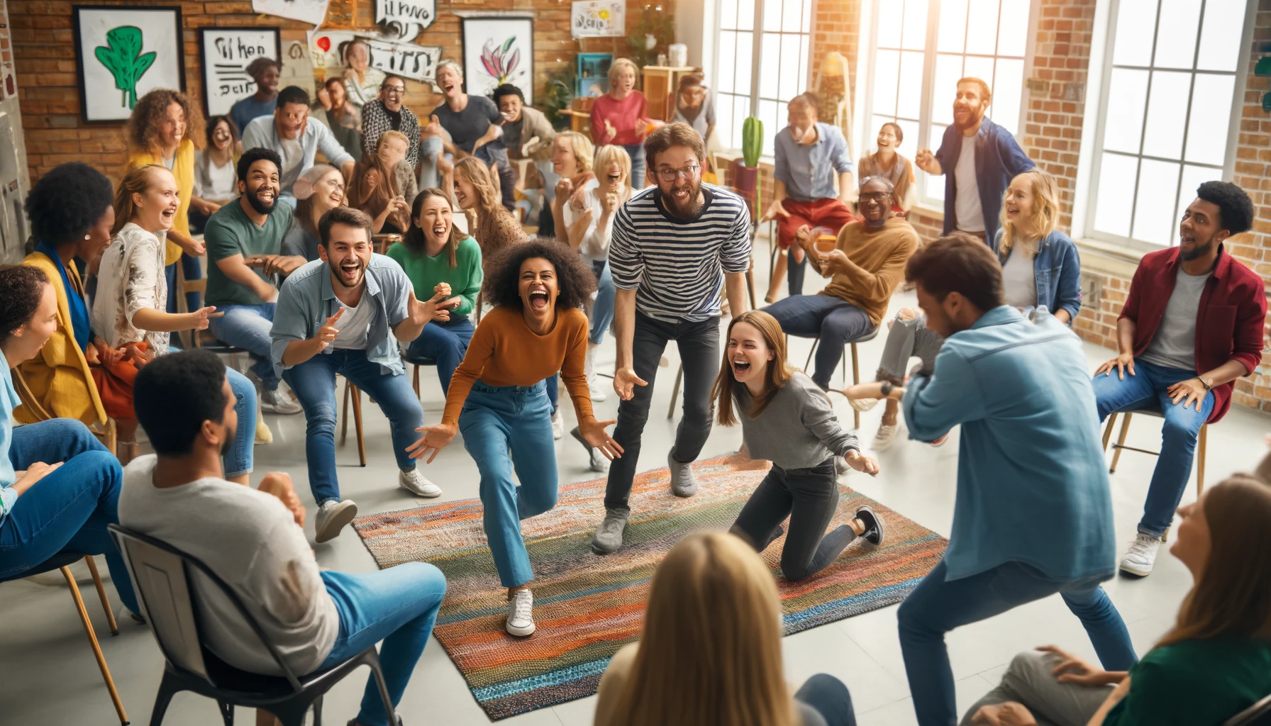 Dive into improvisation games where players perform scenes without rehearsal, using audience or game master prompts. Perfect fun activity.