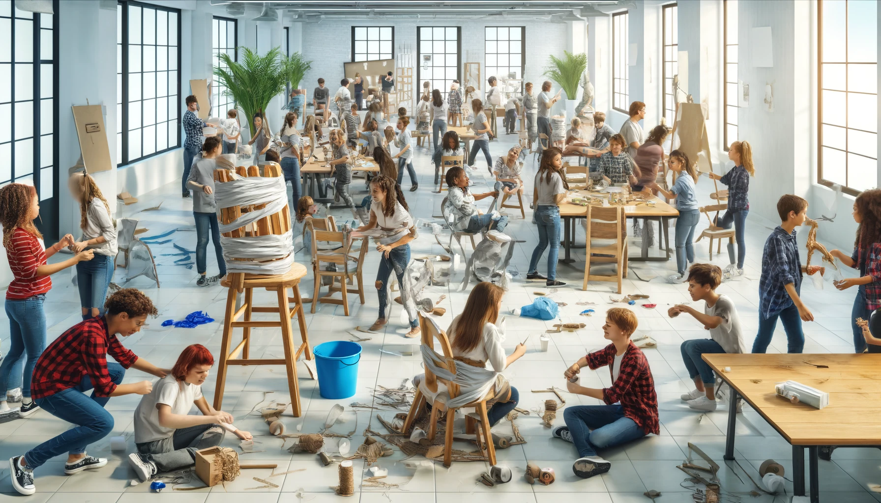 Join the Creative Chair Creation Game! Split into teams, transform a chair with random objects, and build wacky creations.