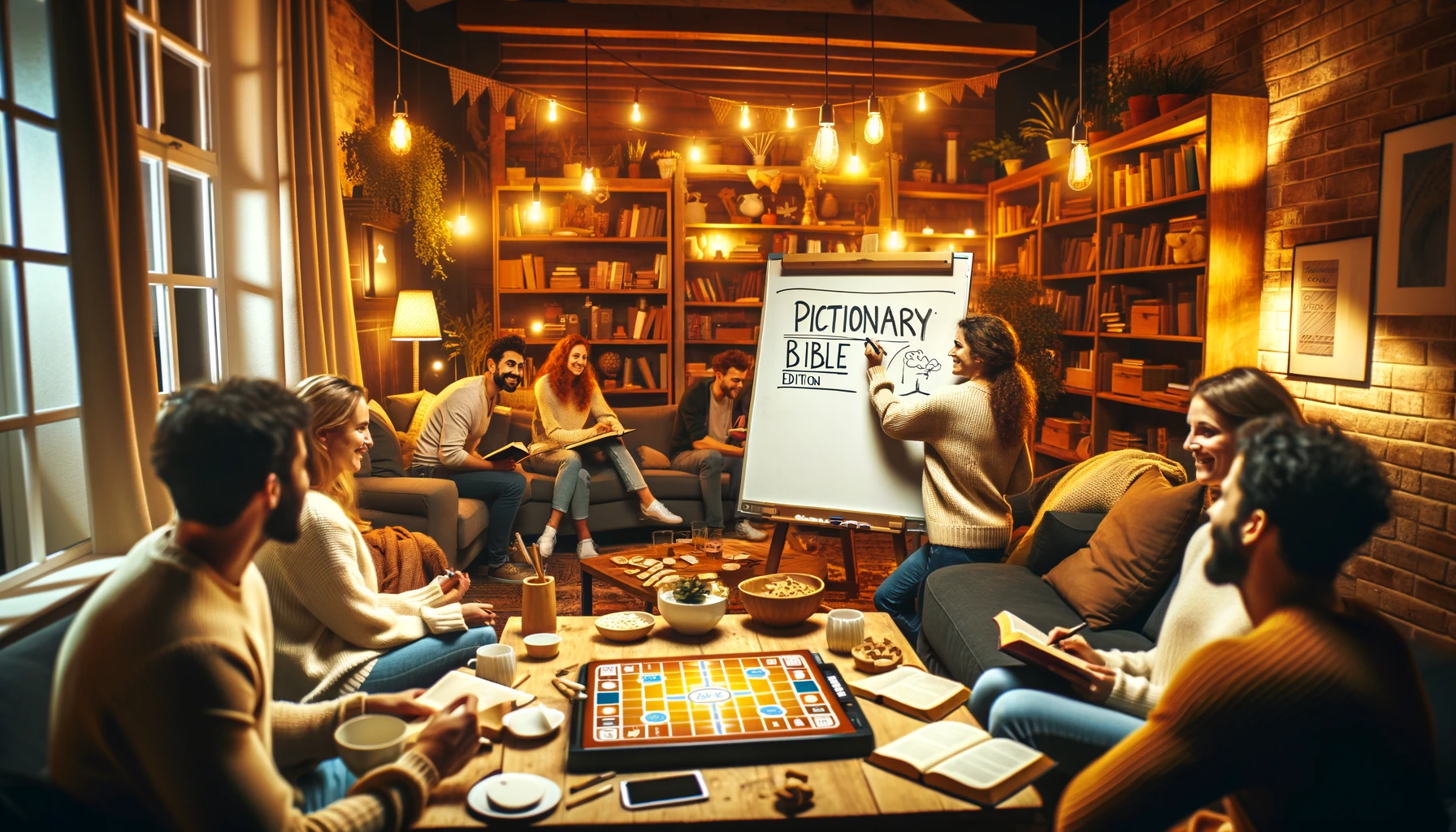 Play Pictionary! Create cards with scenes, characters, or stories for participants to draw while their team guesses within a time limit. Fun and creative group game!