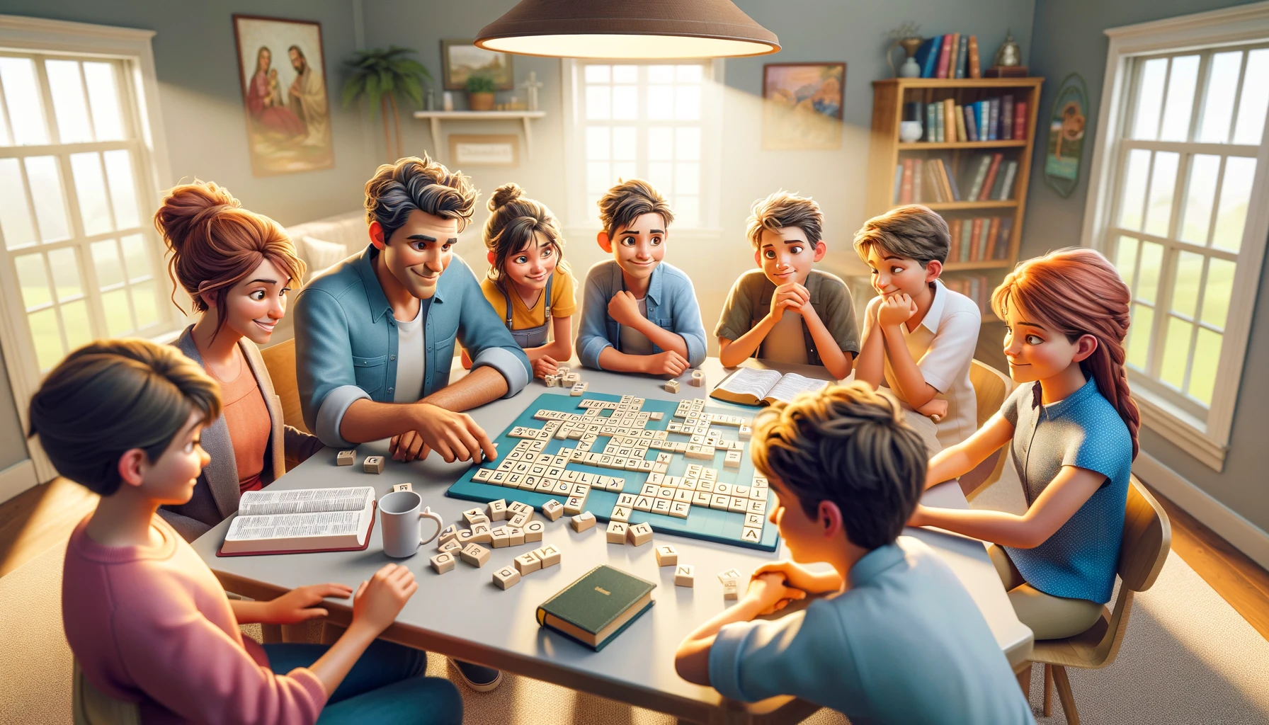 Play the Scramble game! Unscramble sentences or dialogues from a book, movie, or song, and race to put them in the correct order. Fun group challenge!