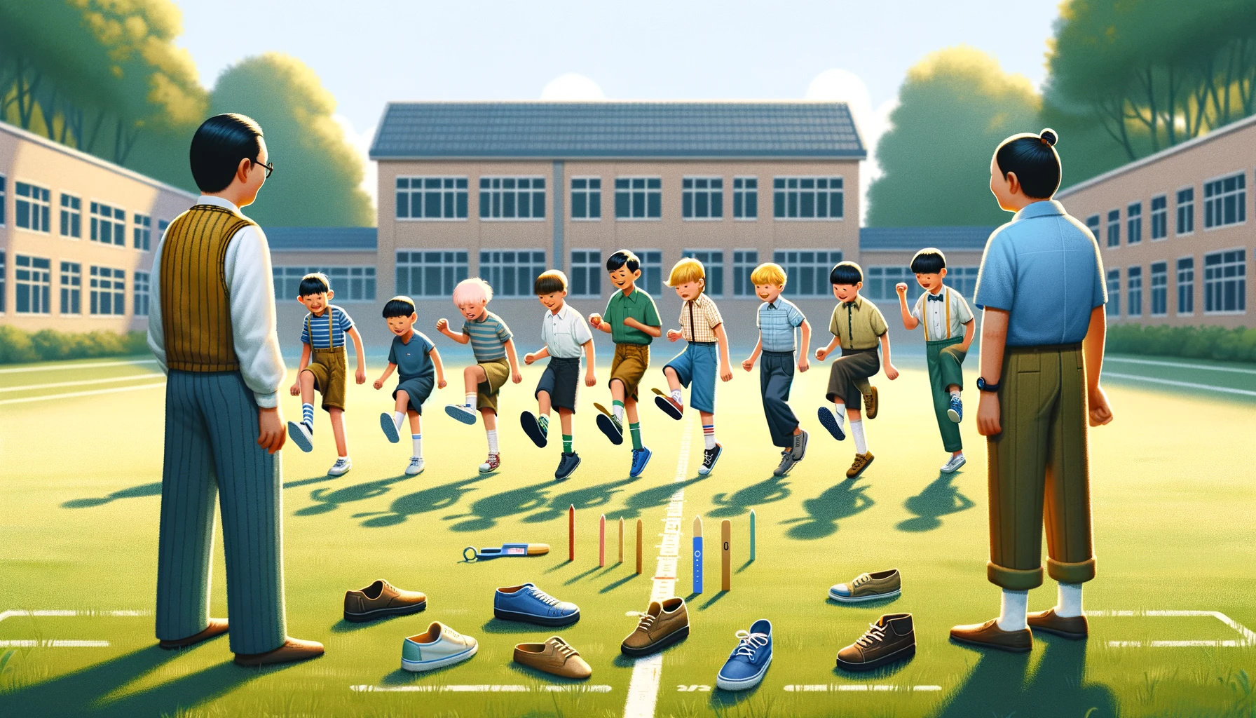 Play the Shoe Kick game! Students kick off their slightly loose shoes. The student with the farthest kick wins. Fun group activity!