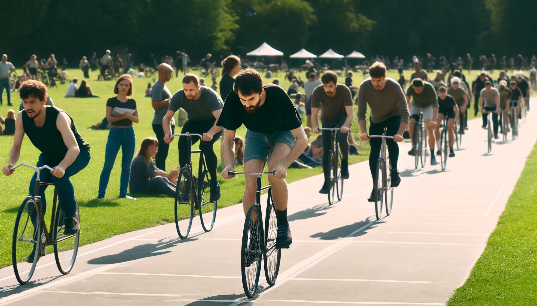 Join a slow cycling race where the goal is to finish last! Maintain a slow pace without stopping. Perfect for a unique and fun competition.