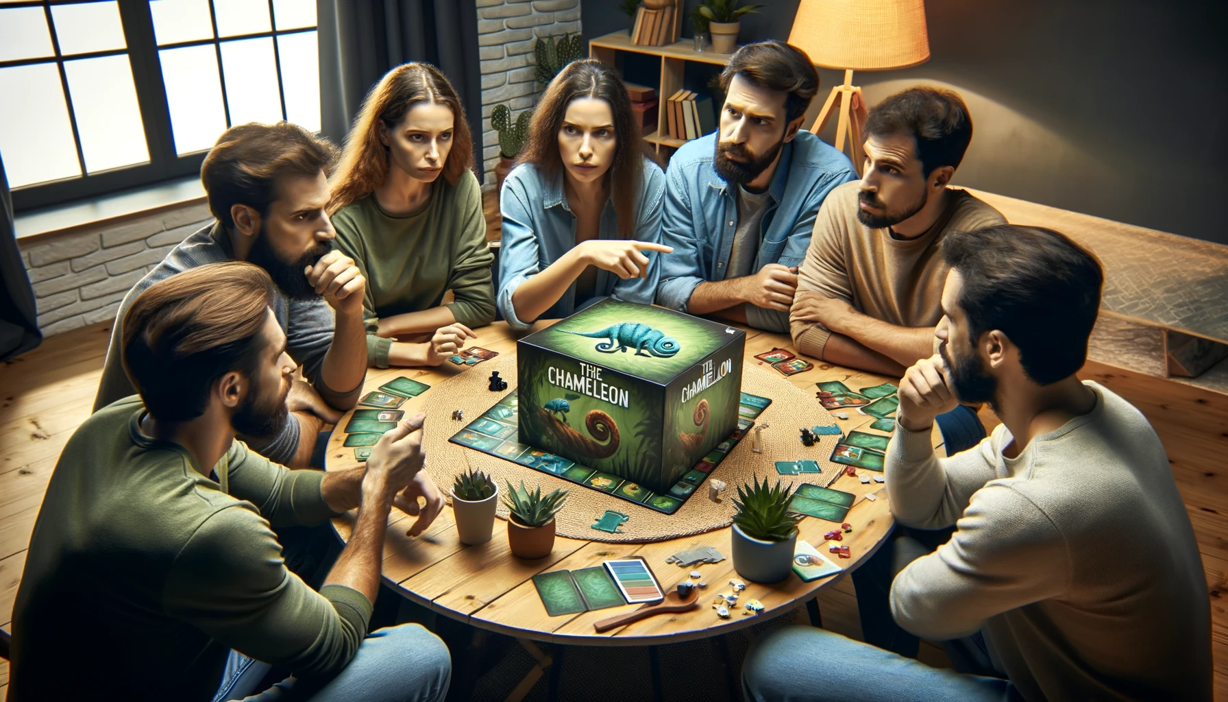 Play The Chameleon, a social deduction game where players must identify the chameleon based on their responses to prompts, using deduction and voting to win.