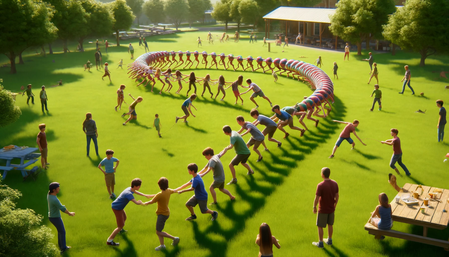 Amoeba Tag game! One person tags others, forming a hand-holding amoeba that tags more players. Great for teamwork and fun in a large area!
