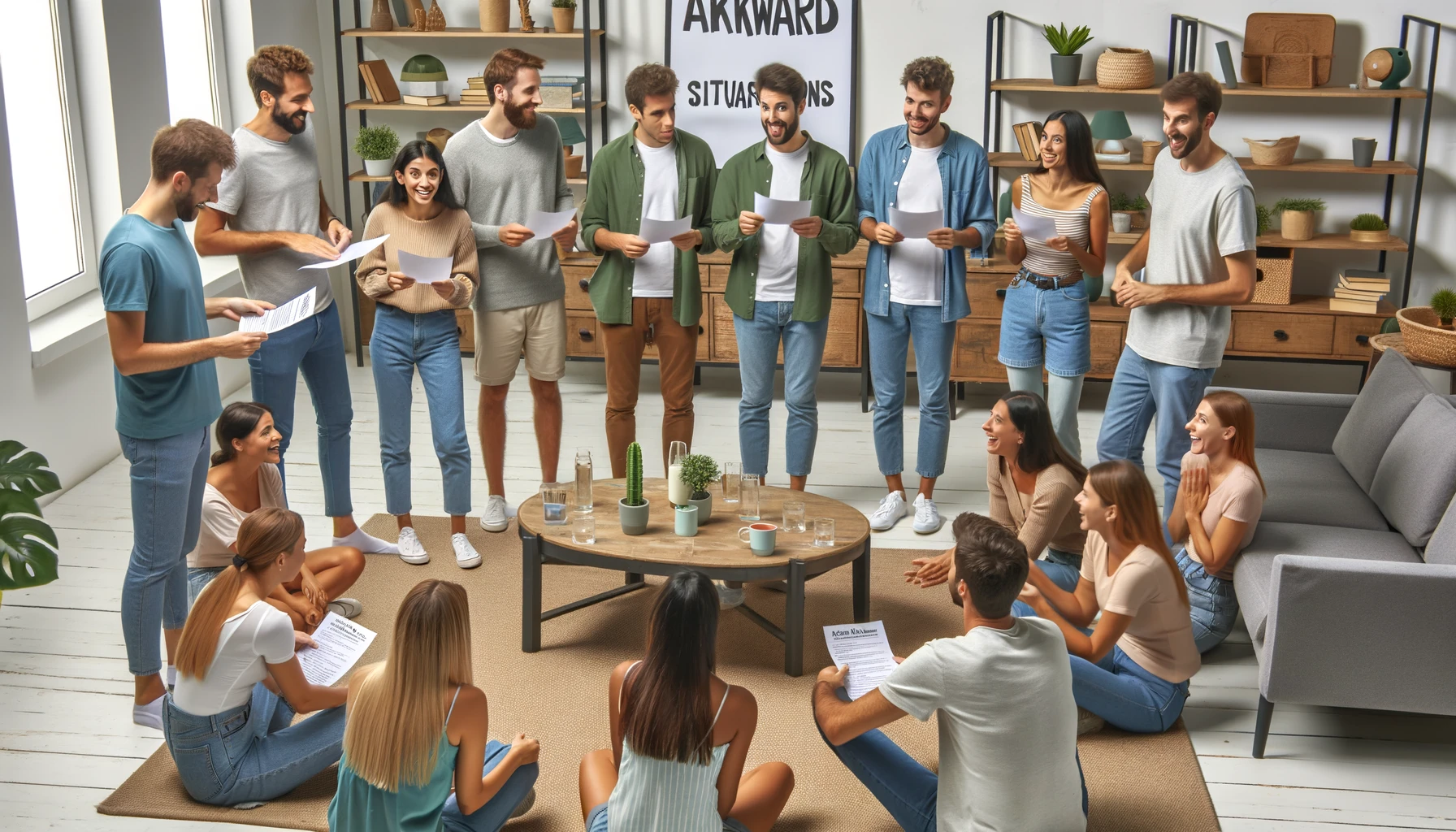 Read awkward situations and stand if you've experienced them. Last one standing wins, proving to be the most awkward in this fun social game!