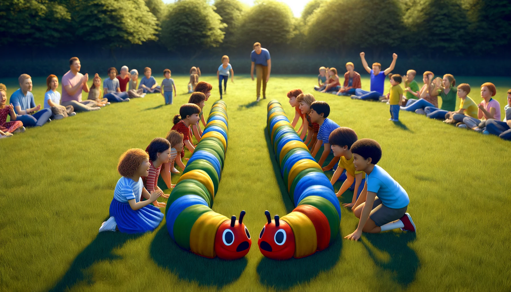 Enjoy the exciting Caterpillar Race! Divide into two teams, run around your team's "caterpillar," and race to be the first back.