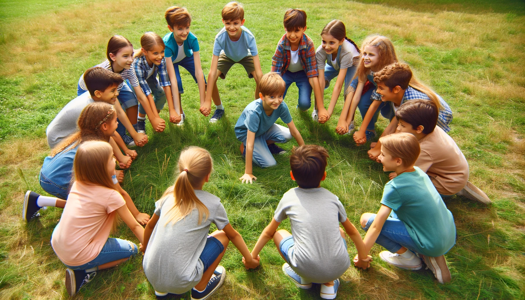 Play Crab in a Circle! One person in the center tries to escape while the circle prevents it. If they escape or someone lets go, they switch places. Fun and engaging group activity!