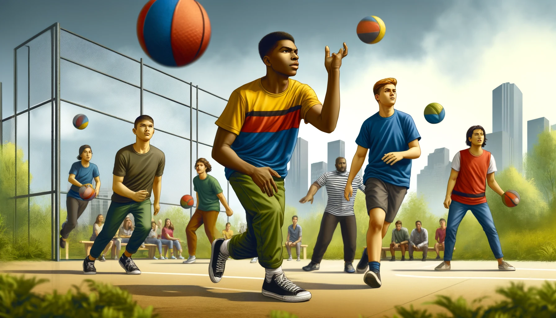 Cannonball players aim to eliminate each other. The player with the ball can take three steps before throwing. Catch the ball to be safe!