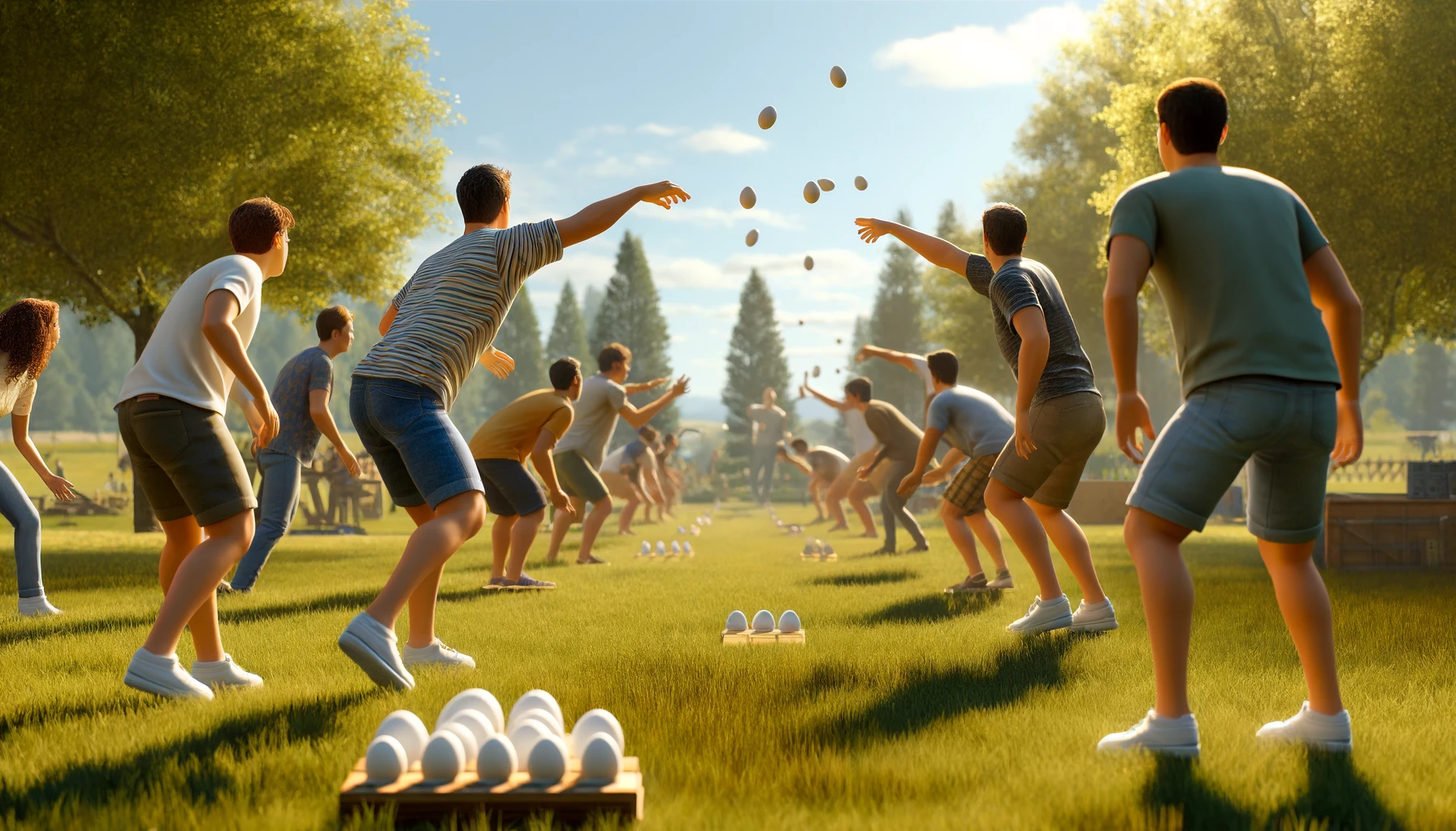 Play the Egg Toss game! Pairs toss an egg, stepping back each successful catch. The team with the furthest distance wins. Fun and engaging!