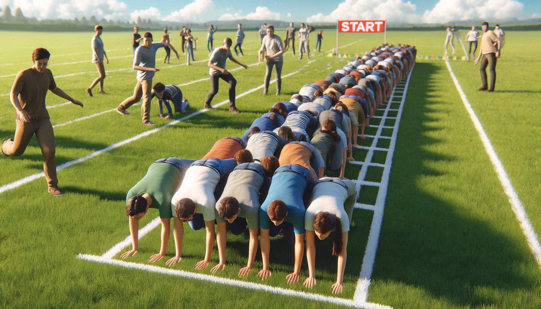 Join the Human Caterpillar Race! Teams move from start to finish, only allowing a called-out number of hands and feet to touch the floor.