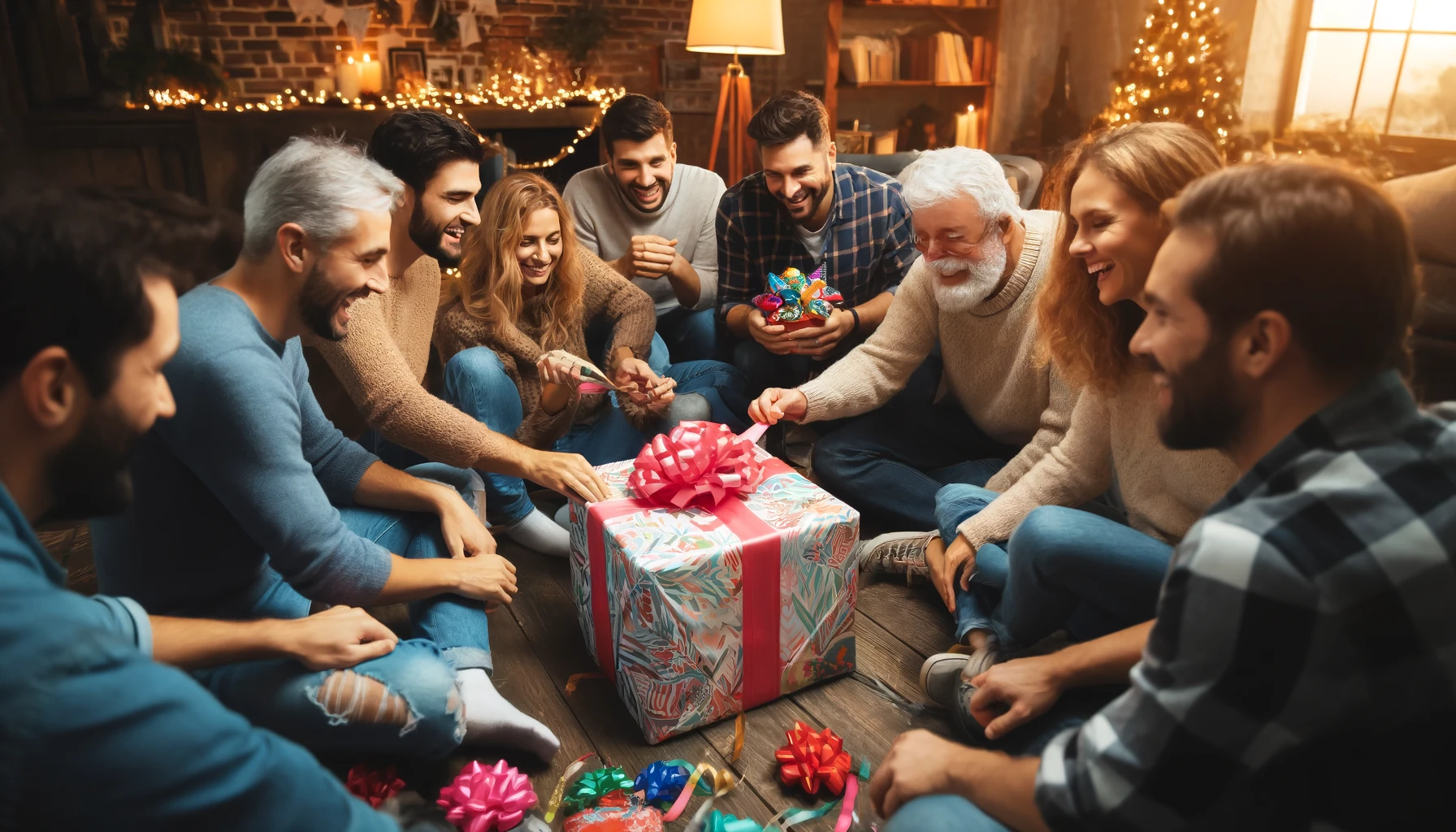 Play Strip the Present! Unwrap layers and pass the gift around. The guest who removes the final wrap does a forfeit and keeps the gift. Perfect party game!