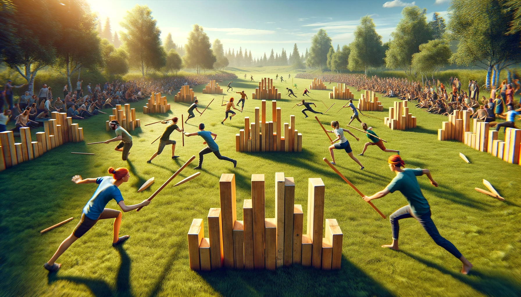 Join the tear down castles team competition! Knock down wood from the attack line to win points. First team to knock down all wins.