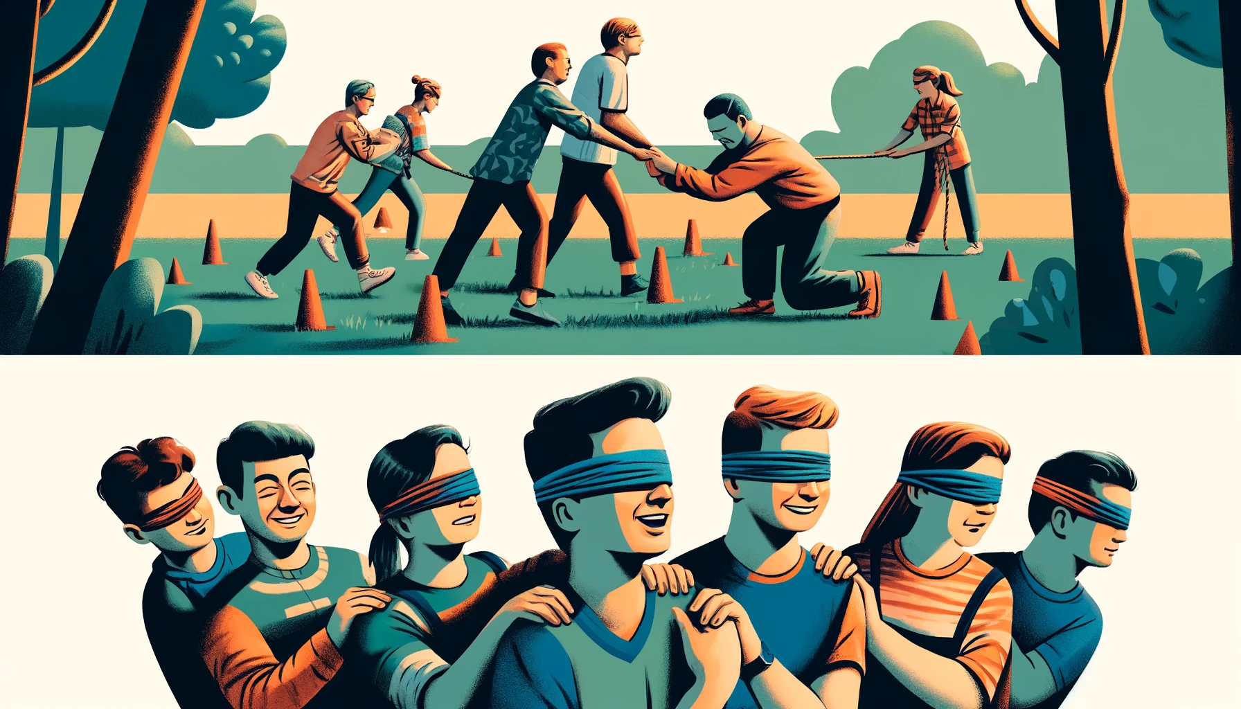 Experience The Guide Blindfold Game! One person guides a blindfolded teammate to reach a goal or find objects, avoiding obstacles.